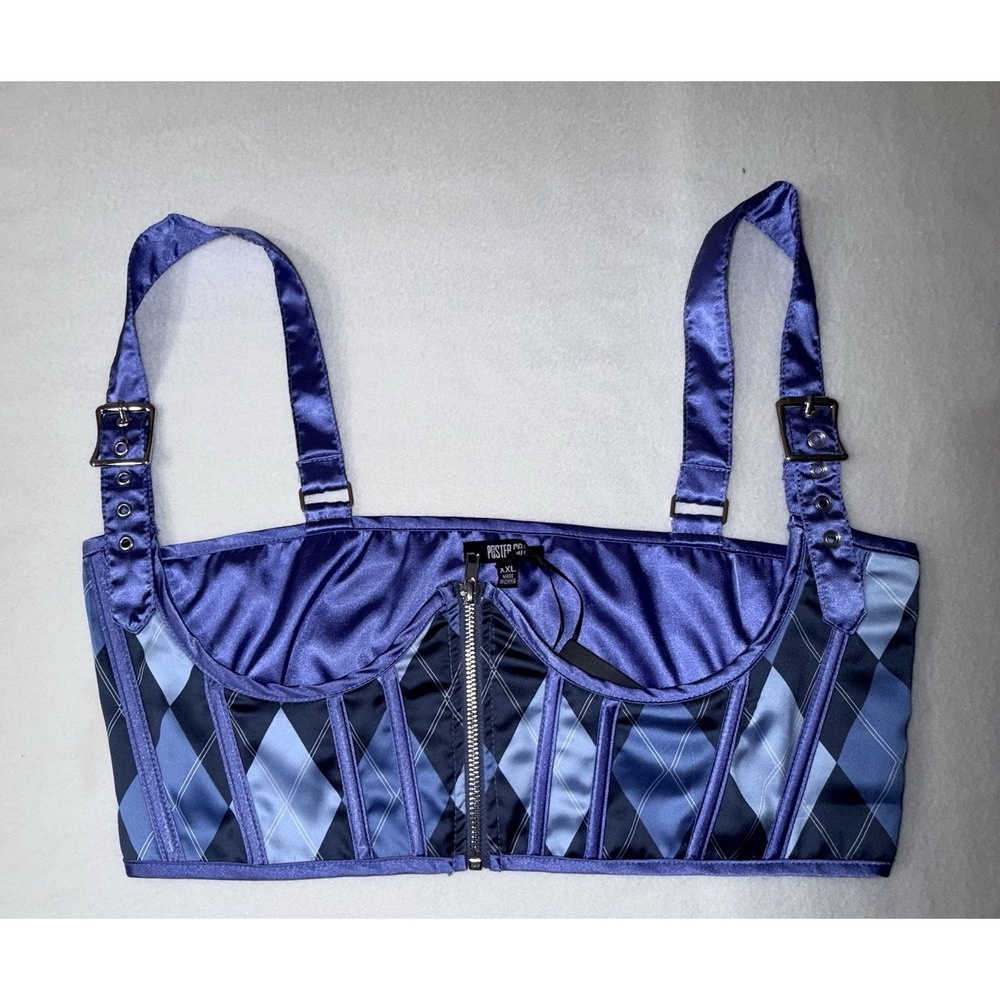 Poster Grl "Learn The Ropes" Argyle Underbust Corset in blue size XXL